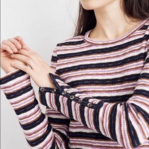 Madewell Button-Sleeve Tee in Elsie Stripe
